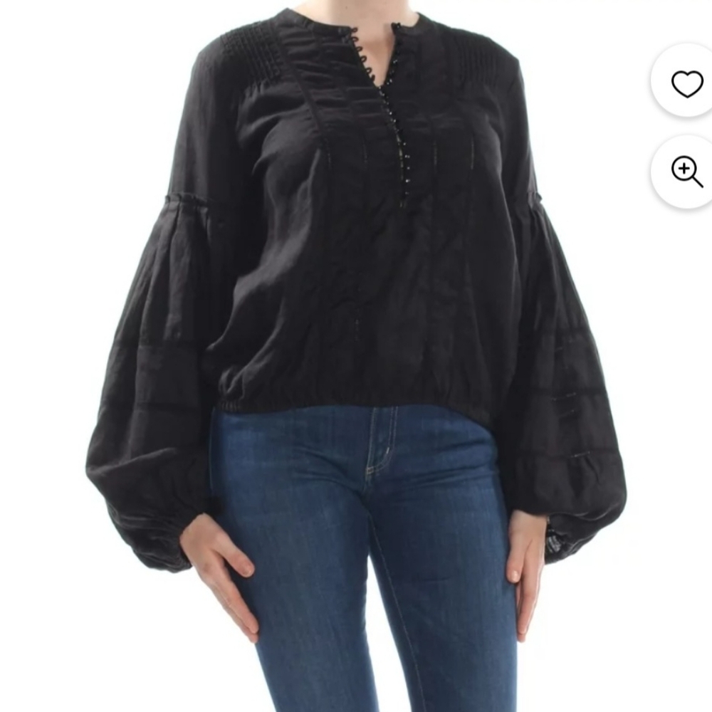 Free People Black Ballon Sleeves,Peasant Top, Size S.